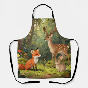 Cute Woodland Animals Forest Scene Apron