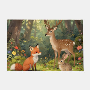 Cute Woodland Animals Forest Scene Doormat