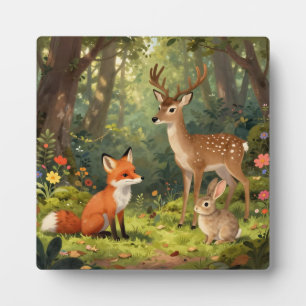 Cute Woodland Animals Forest Scene Plaque