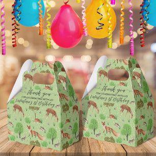 Cute Woodland Animals Green Meadow Pattern Favor Box