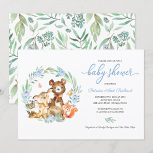 Cute Woodland Animals Greenery Baby Shower Invitation