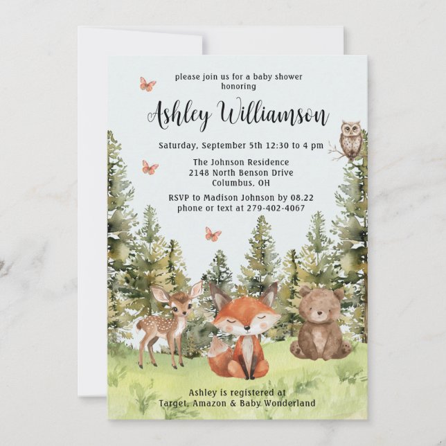 Cute Woodland Animals Greenery Baby Shower Invitation (Front)