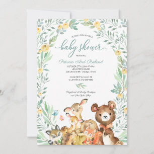 Cute Woodland Animals Greenery Baby Shower Invite