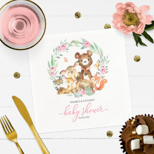 Cute Woodland Animals Greenery Baby Shower Napkin