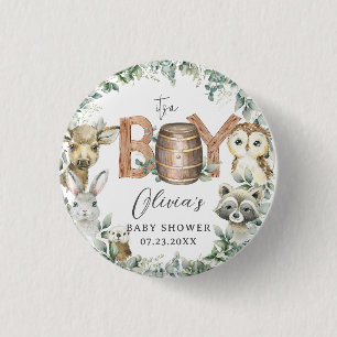 Cute Woodland Animals Greenery Boy Baby Shower 1 Inch Round Button