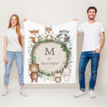 Cute Woodland Animals Greenery Custom Monogram Fleece Blanket<br><div class="desc">This unique design features a group of adorable forest animals and rustic watercolor greenery. Personalize the blanket with your child's initial and name by clicking the "personalize" button.</div>