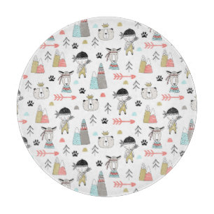 Cute Woodland Animals & Indian Boy Pattern Cutting Board