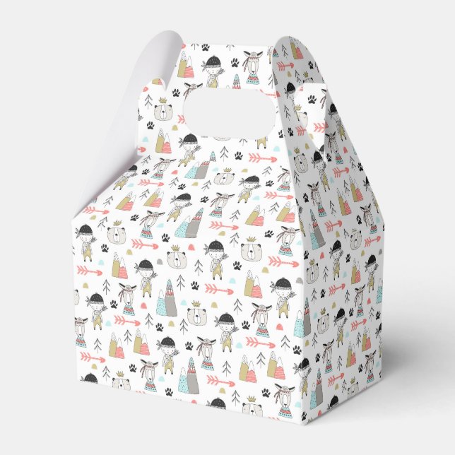 Cute Woodland Animals & Indian Boy Pattern Favor Box (Front Side)