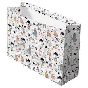 Cute Woodland Animals & Indian Boy Pattern Large Gift Bag