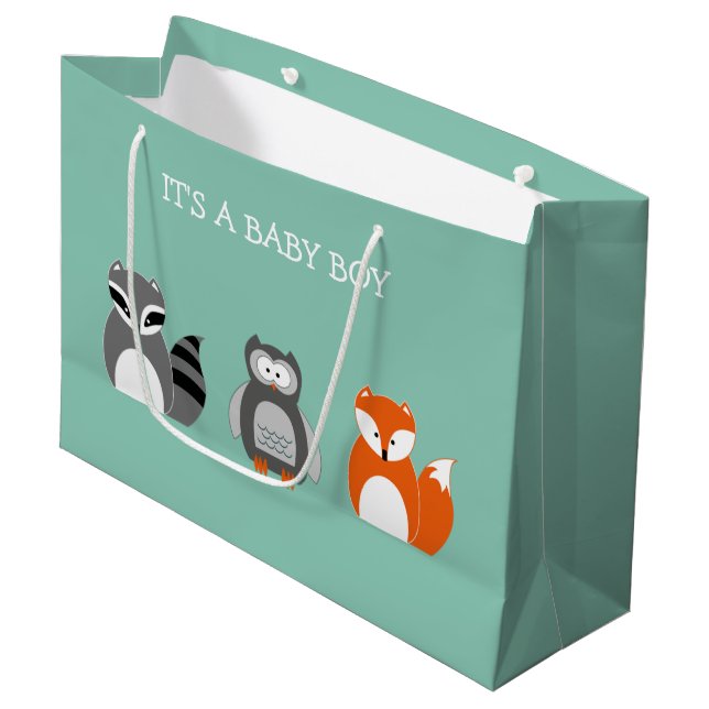 Cute Woodland Animals It's a Baby Boy Large Gift Bag (Front Angled)