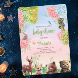 Cute Woodland Animals Jungle Safari Baby Shower  Invitation