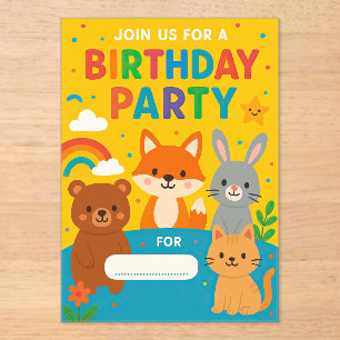Cute Woodland Animals Kids Birthday Party  Acrylic Invitations