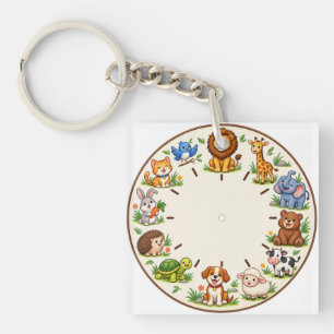 Cute Woodland Animals Kids Nursery Wall Clock Keychain