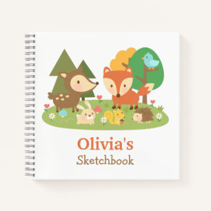 Cute Woodland Animals Kids Personalized Sketchbook Notebook