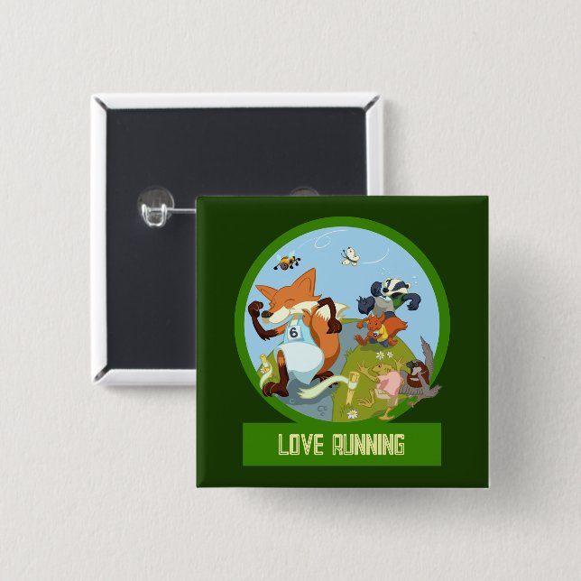 Cute Woodland Animals Love Running Race Cartoon 2 Inch Square Button (Front & Back)