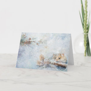 Cute Woodland Animals Mouse In Snow Greeting Card