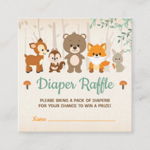 Cute Woodland Animals Neutral Baby Diaper Raffle Enclosure Card