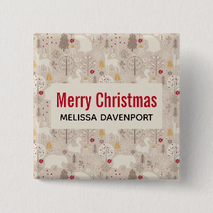 Cute Woodland Animals Nordic Pattern Christmas 2 Inch Square Button