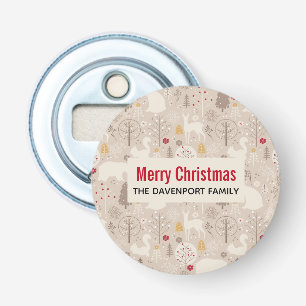 Cute Woodland Animals Nordic Pattern Christmas Bottle Opener