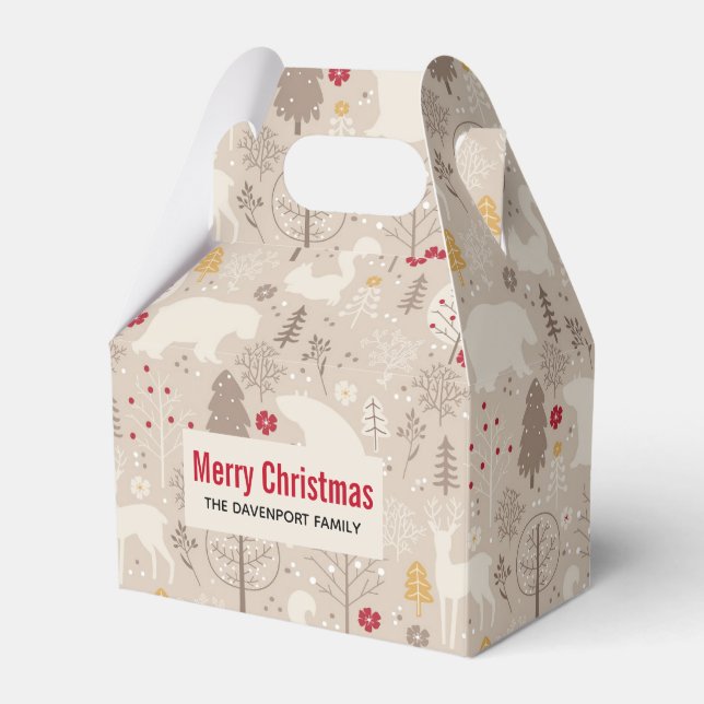 Cute Woodland Animals Nordic Pattern Christmas Favor Box (Front Side)