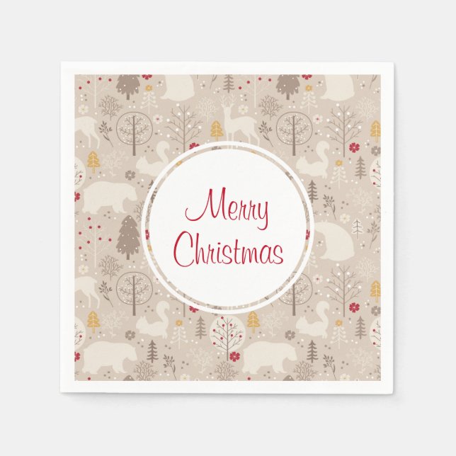 Cute Woodland Animals Nordic Pattern Christmas Napkin (Front)