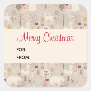 Cute Woodland Animals Nordic Pattern Christmas Square Sticker