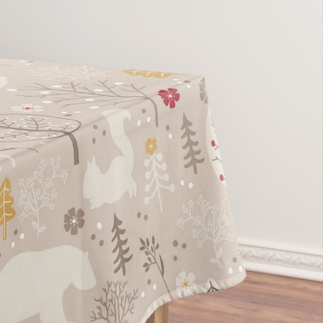 Cute Woodland Animals Nordic Pattern Christmas Tablecloth (In Situ)