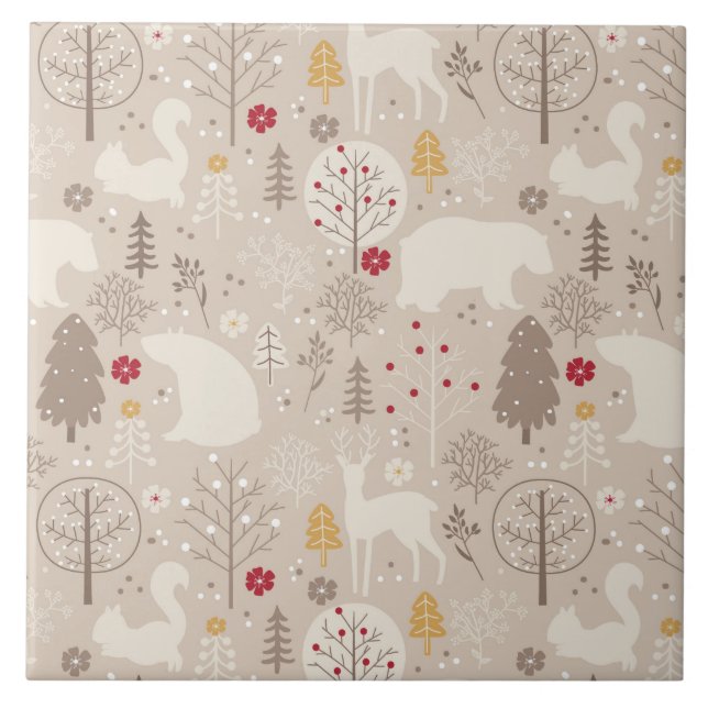 Cute Woodland Animals Nordic Pattern Christmas Tile (Front)