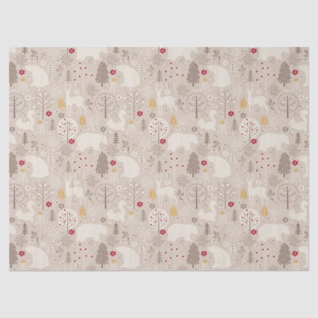 Cute Woodland Animals Nordic Pattern Christmas Tissue Paper (Front)