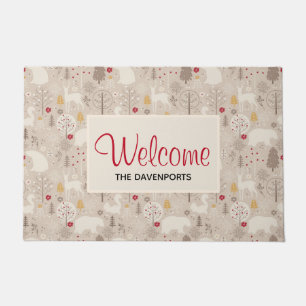 Cute Woodland Animals Nordic Pattern Doormat