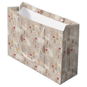 Cute Woodland Animals Nordic Pattern Large Gift Bag