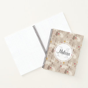 Cute Woodland Animals Nordic Pattern Monogram Notebook