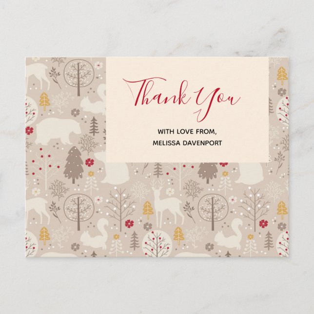 Cute Woodland Animals Nordic Pattern Thank You Postcard (Front)