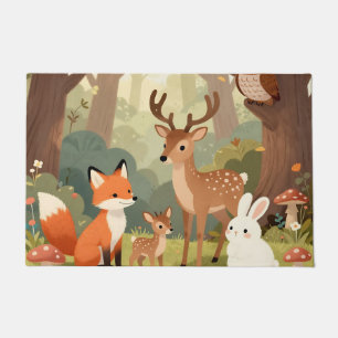 Cute Woodland Animals Nursery Scene Doormat