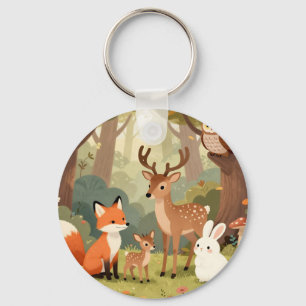Cute Woodland Animals Nursery Scene Keychain