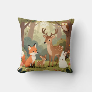Cute Woodland Animals Nursery Scene Throw Pillow