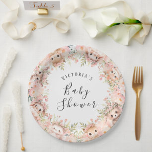 Cute Woodland Animals Personalized Name  Paper Plate