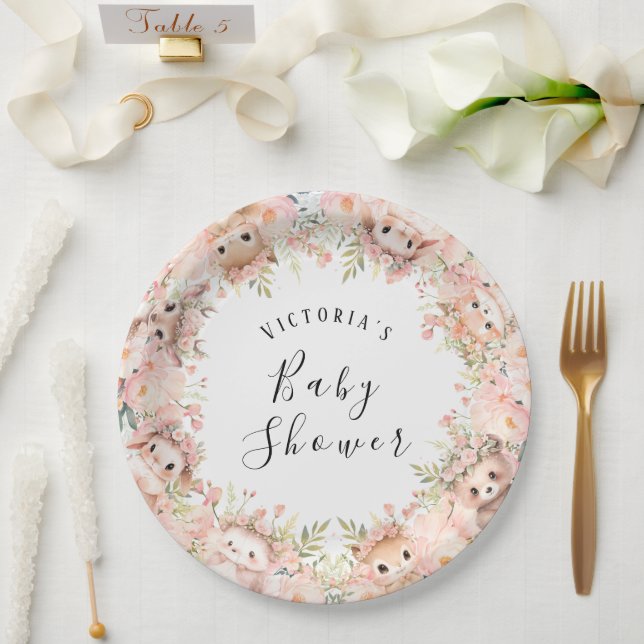 Cute Woodland Animals Personalized Name  Paper Plate (Wedding)