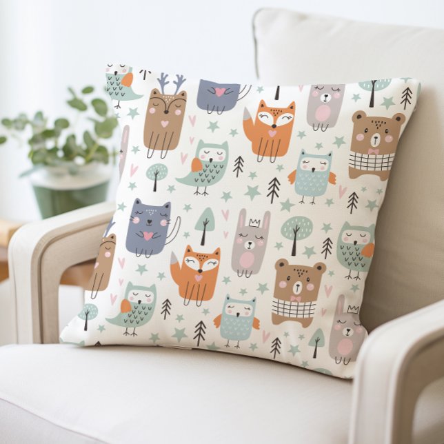 Cute Woodland Animals Pillow, Baby Shower Gift Throw Pillow (Creator Uploaded)