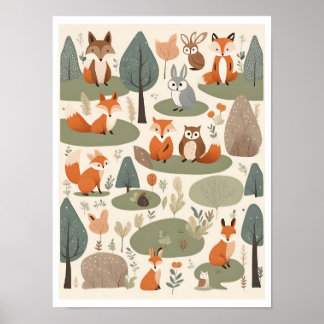 Cute Woodland Animals Poster