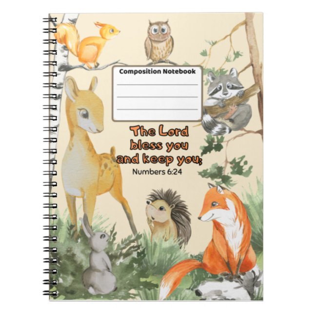 Cute Woodland Animals School Blessing Scripture Notebook (Front)