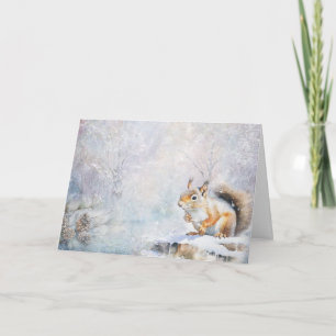 Cute Woodland Animals Squirrel In Snow Greeting  Card