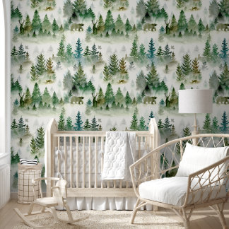 Cute woodland animals watercolor pattern kids wallpaper