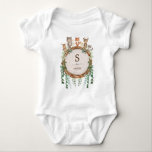 Cute Woodland Animals Wreath Custom Monogram Baby Bodysuit<br><div class="desc">This unique design features a group of adorable woodland animals and lush watercolor greenery wreath. Personalize the t-shirt with your child's initial and name by clicking the "personalize" button.</div>