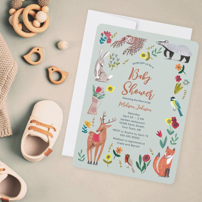 Cute Woodland Animaux Baby shower bleu Invitation (Créateur téléchargé)
