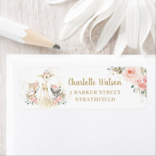 Cute Woodland Animaux Blush Floral Adresse de reto