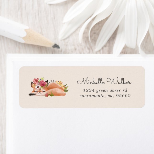 Cute Woodland Animaux Floral Fox Adresse de retour (En situation)