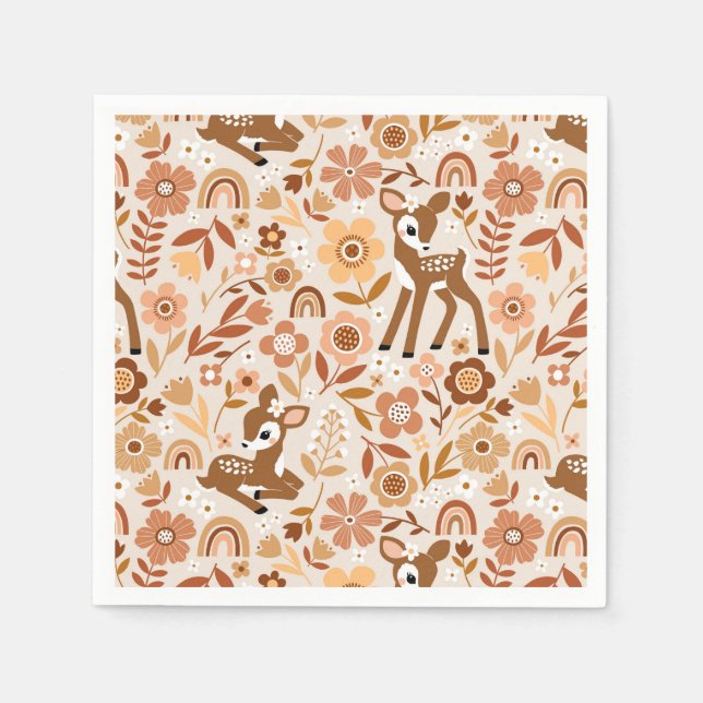 Cute Woodland Baby Deer Floral Pattern Napkin (Front)