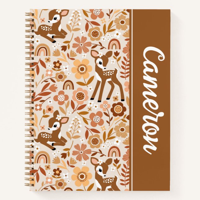 Cute Woodland Baby Deer Floral Pattern Notebook (Front)