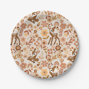 Cute Woodland Baby Deer Floral Pattern Paper Plate